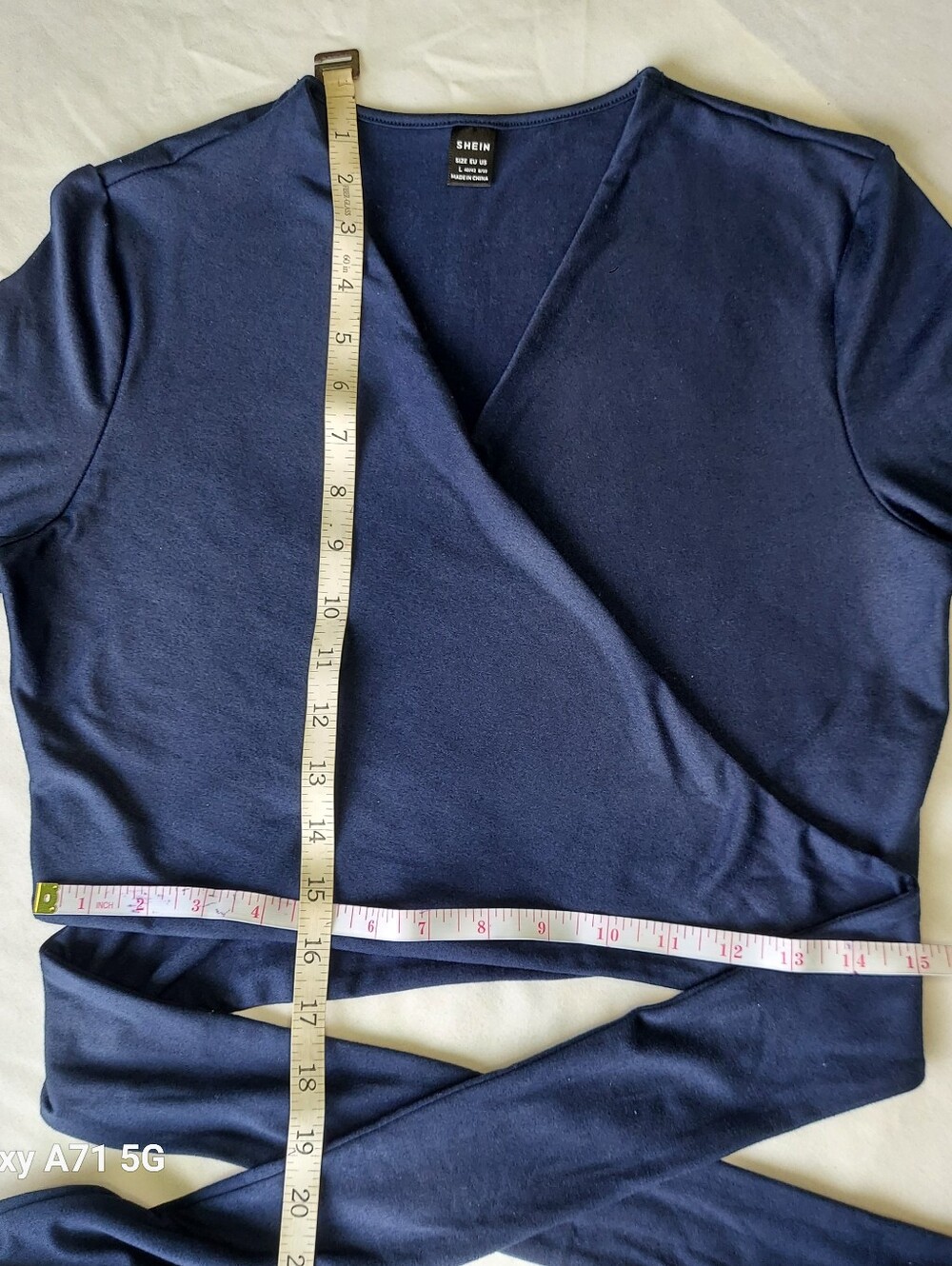 Navy Wrap-Style Long Sleeve Crop Top with Waist Ties - Picture 6 of 8
